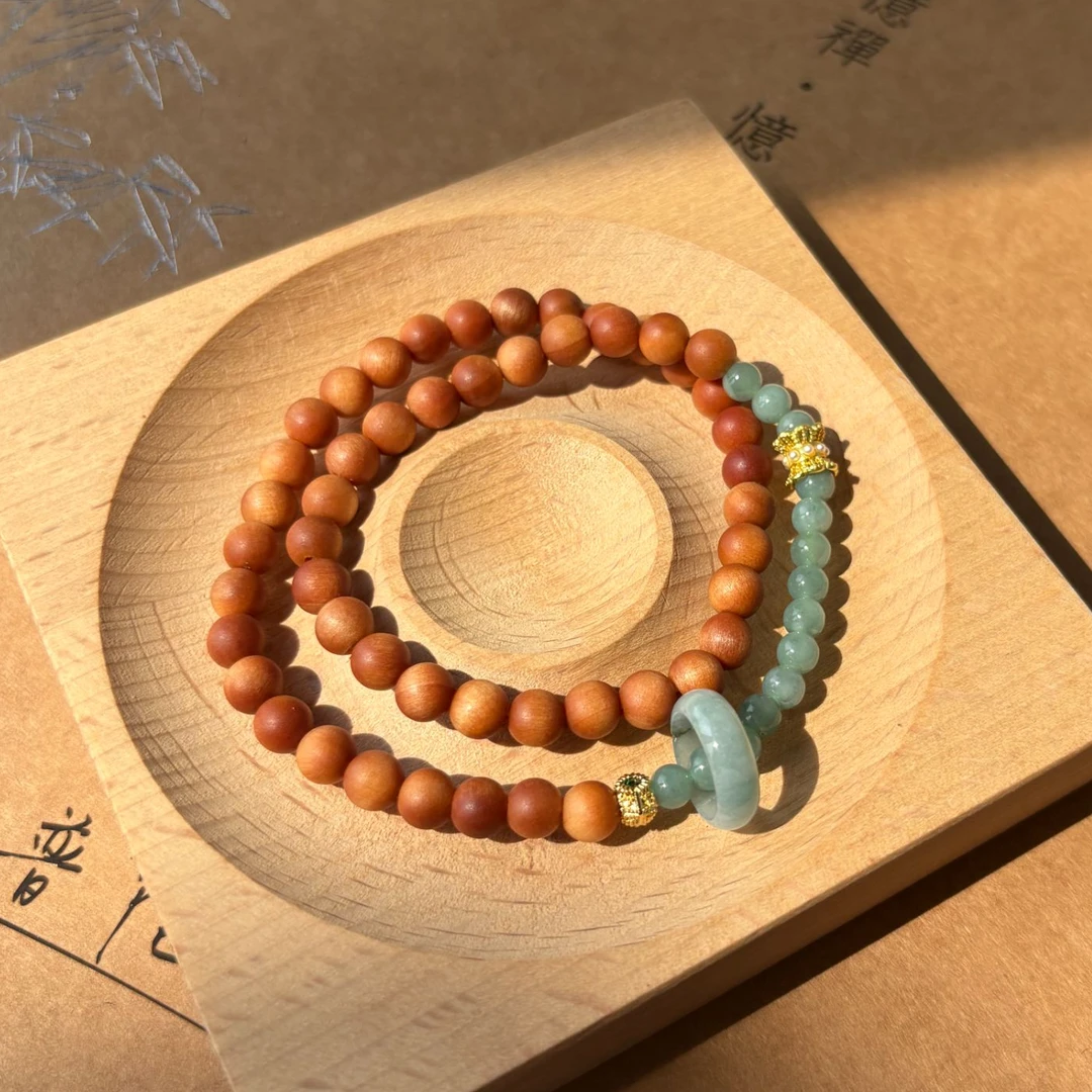 普陀山 老山檀蓝水翡翠双圈-305