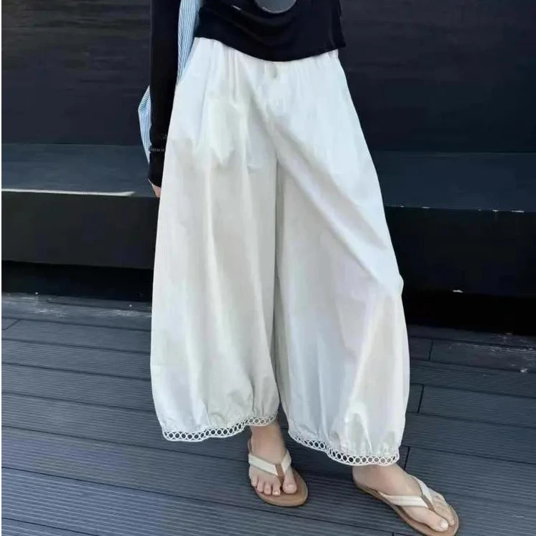 （现货+运补）2025爆款镂空蕾丝花边设计感阔腿灯笼九分裤时尚百搭