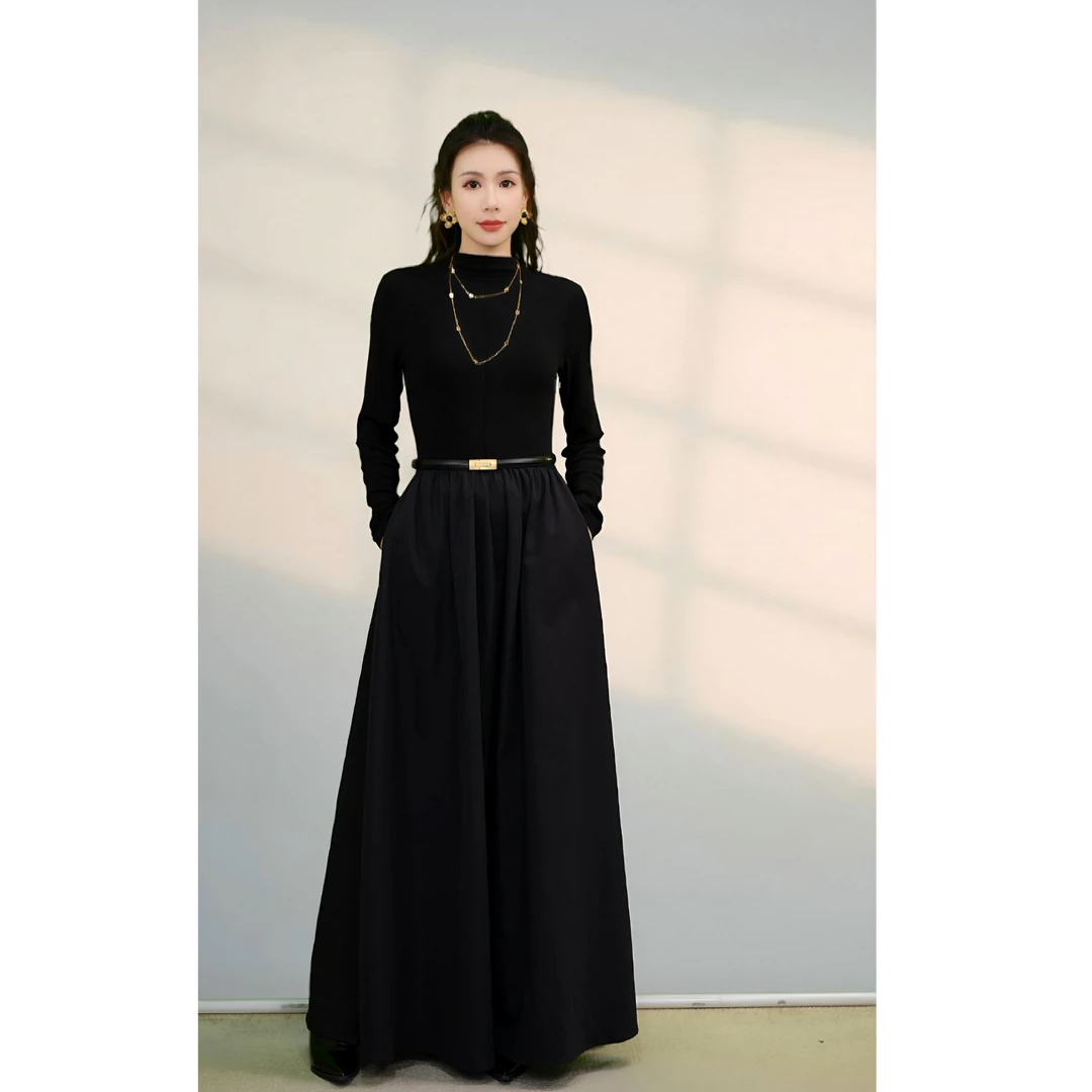 PPY-1010   时尚高级半高领百搭连衣裙[送腰带]