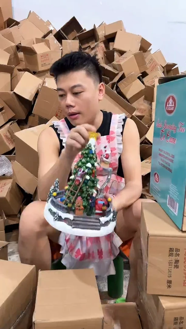 瓷片原盒圣诞树带灯摆件