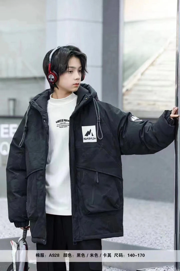 XA011冬季中大童迷彩加棉加厚休闲潮流派克棉服