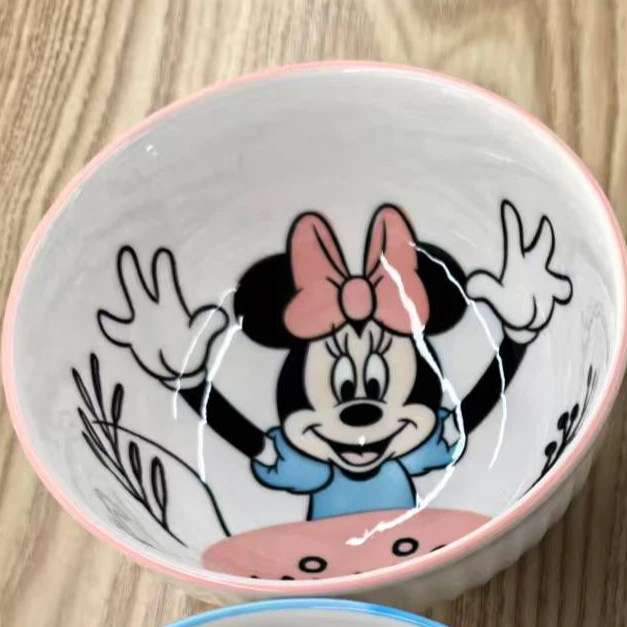 迪士尼卡通陶瓷条纹碗—礼盒装送配套小餐勺（直径11.5cm高度6cm）