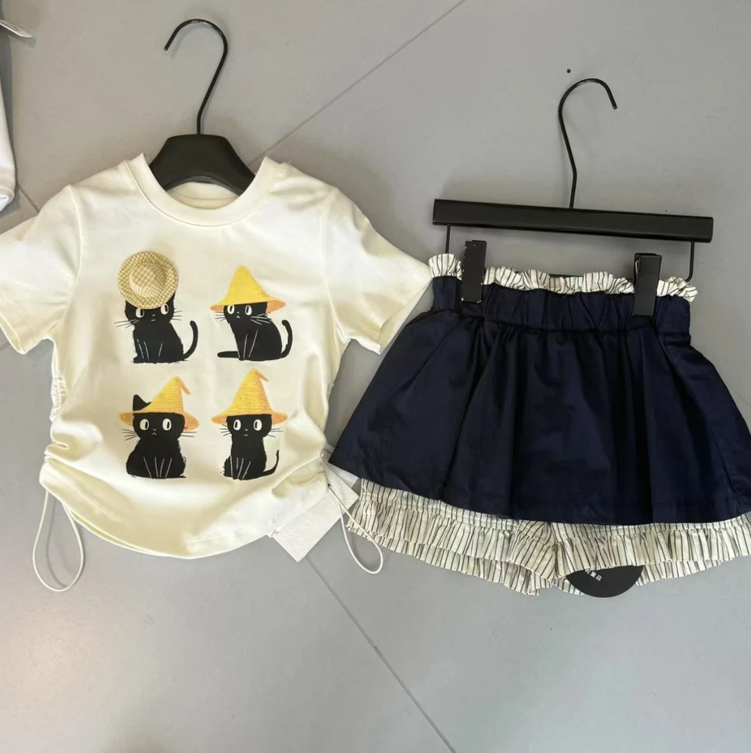 女童夏季新款套装洋气卡通抽绳T恤短裤女宝宝裙裤百搭时尚两件套