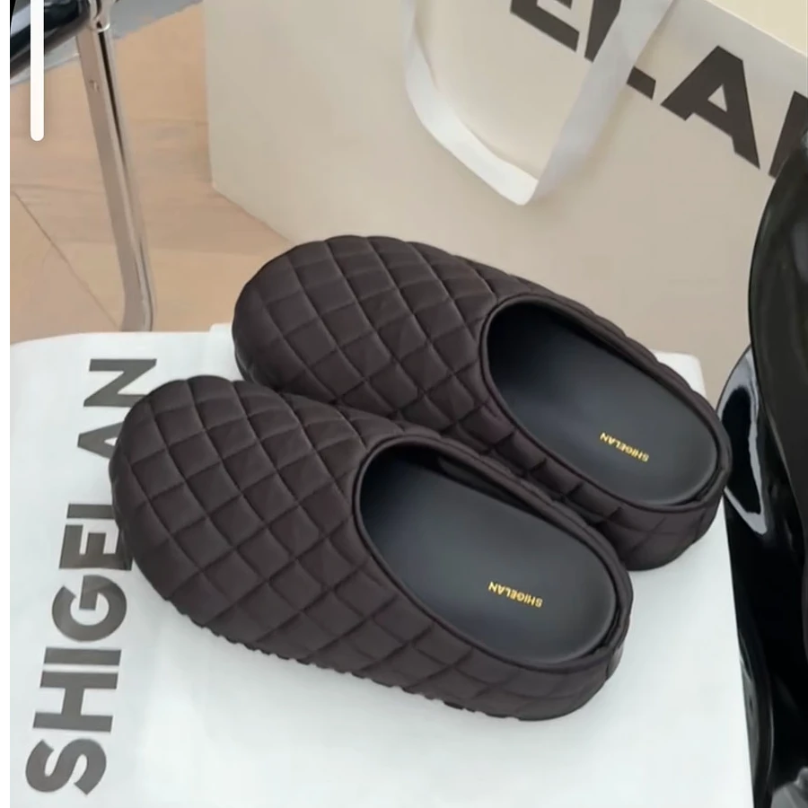 诗歌兰女鞋2025年新款时尚厚底包头拖鞋女鞋外穿半拖鞋懒人厨师鞋