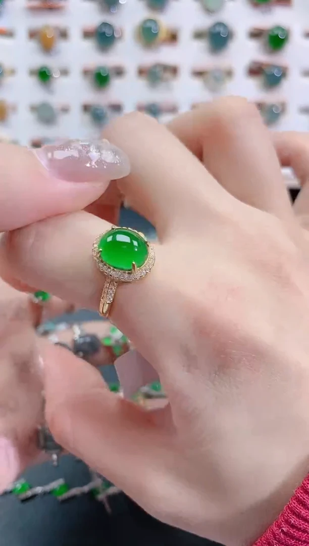 银S925镶嵌戒指翡翠天然翡翠