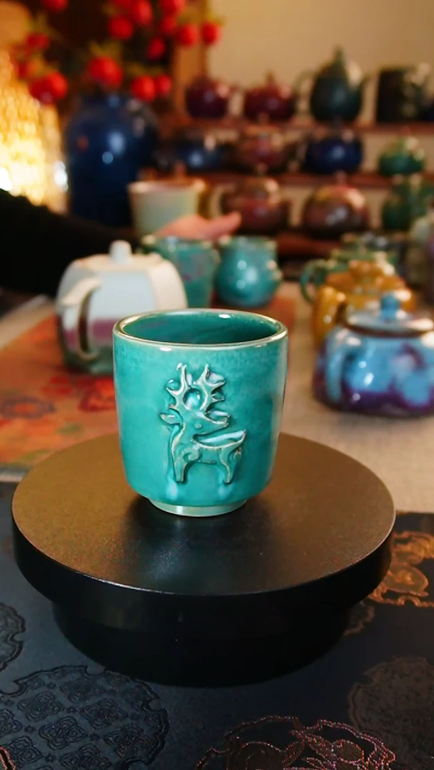 【闪购商品】瓷片234  青绿  鹿杯