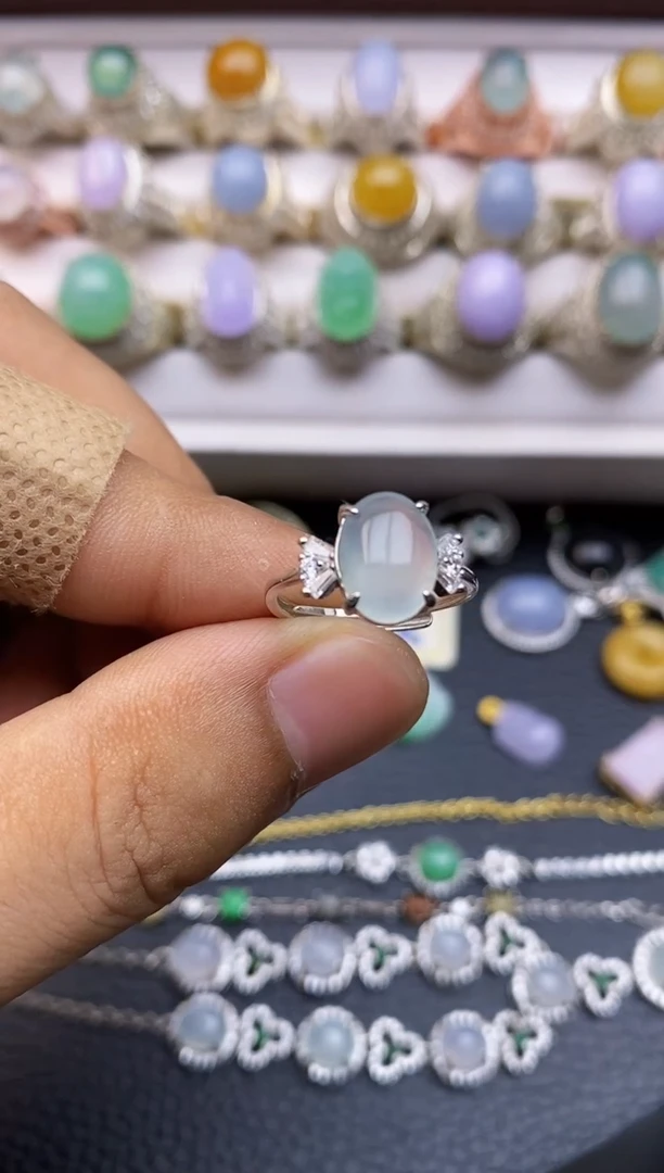 翡翠戒指银S925镶嵌/0069