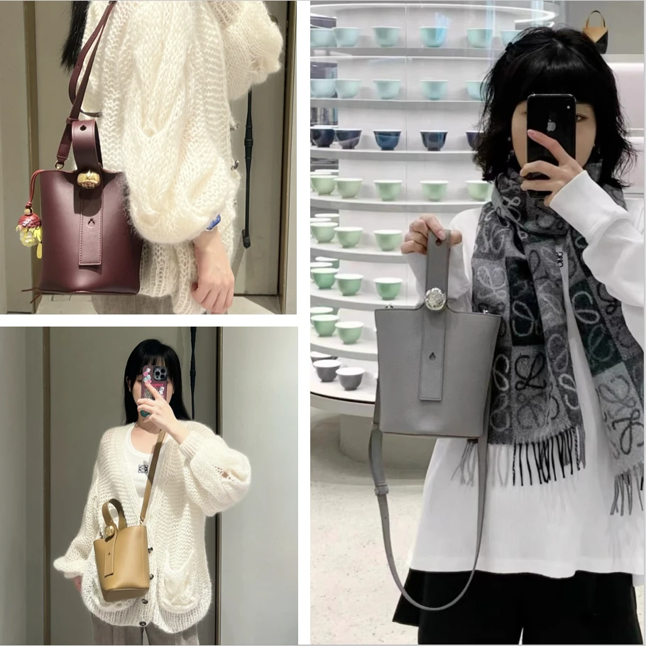 王一博同款高定罗家发财桶花纹金扣内胆手提斜挎水桶包通勤商务包