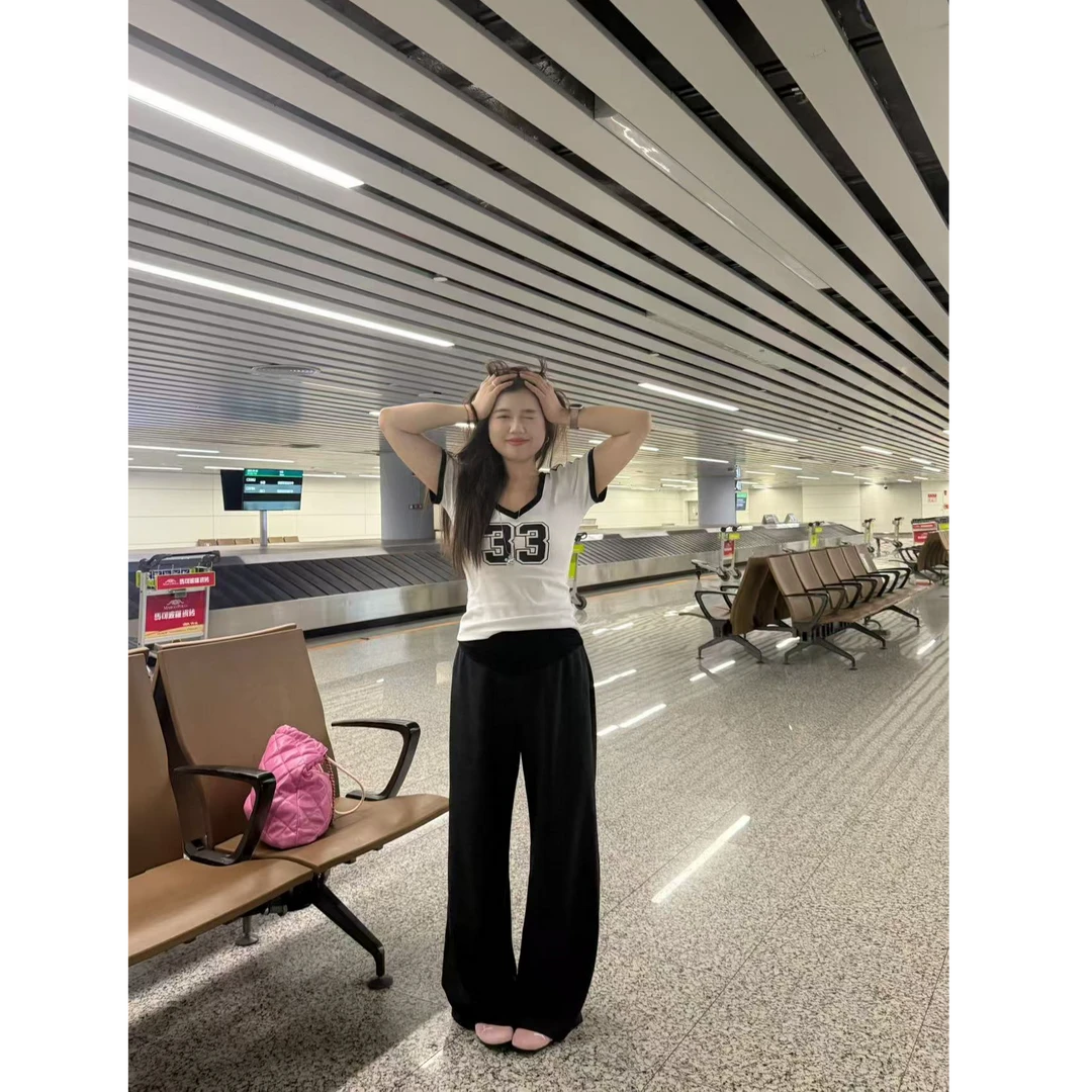 米米子“松弛垂垂裤”翻遍腰头亚麻休闲舒适直筒裤显瘦新款休闲裤女