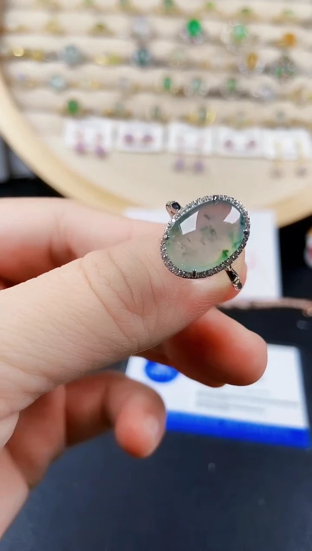 翡翠戒指银S925镶嵌12341