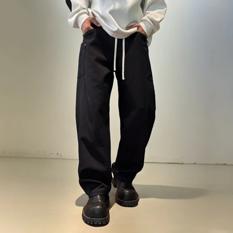 MODEK KODEK小众覆古宽松休闲裤男士秋冬加绒加厚休闲直筒弯刀裤