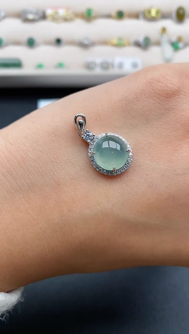 银S925镶嵌戒指翡翠缅甸天然A货翡翠222  8-