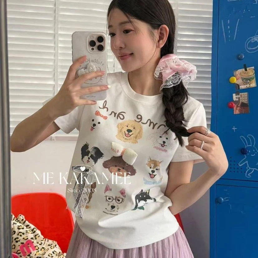 深圳南油高货原创ZZ动画狗狗头可爱立体洋气显瘦常规短款T恤