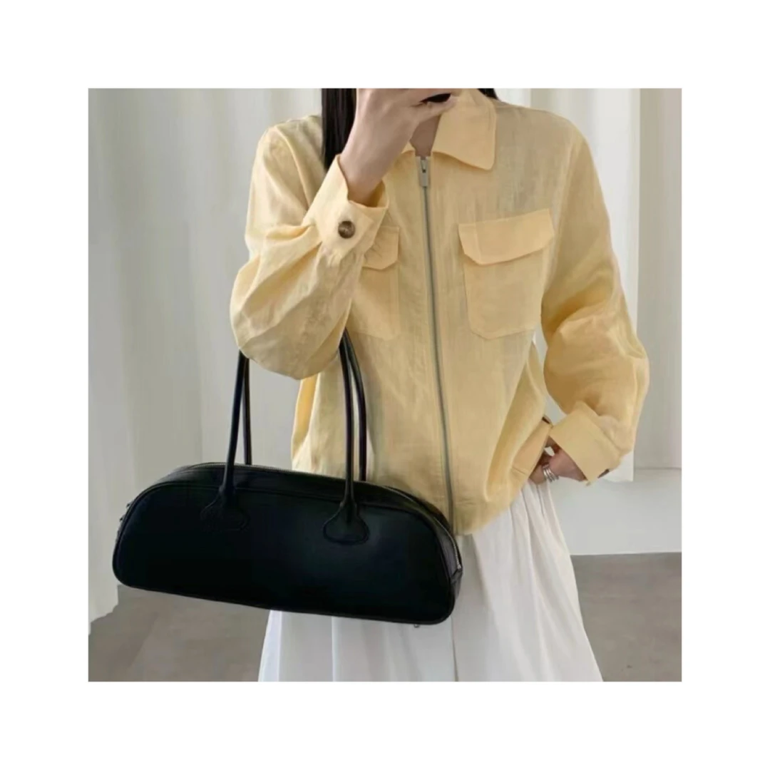 PLUR·PAN【100亚麻】纯色翻领双大口袋撞色拉链外套