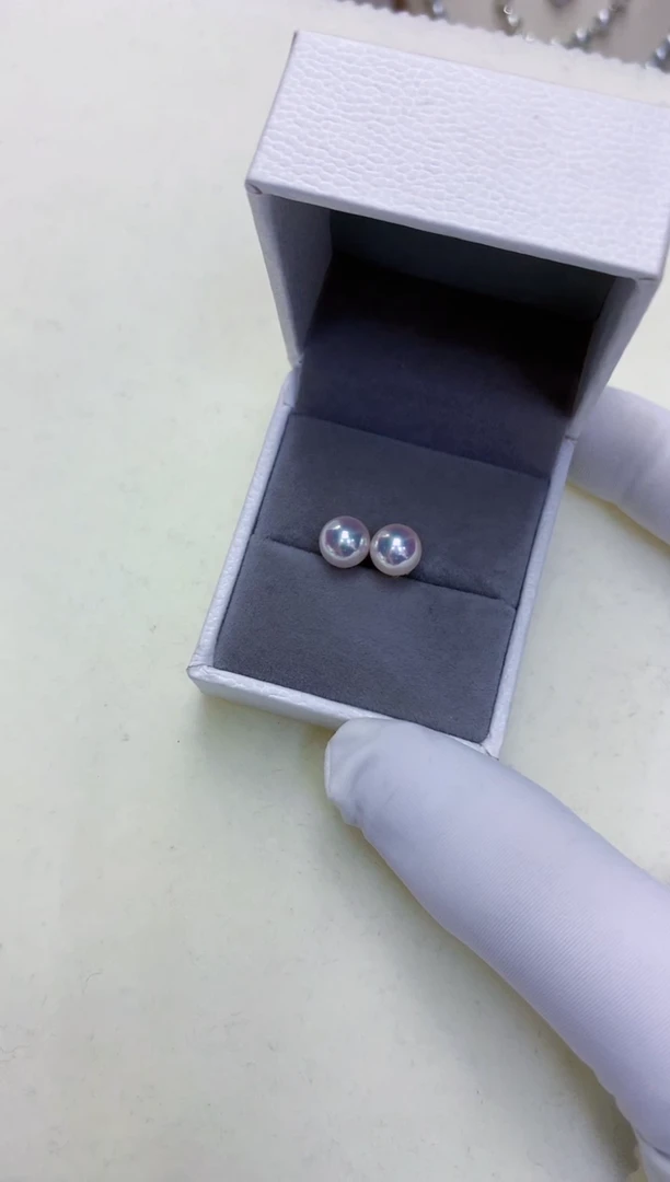 【闪购商品】海水珍珠饰品18K金镶嵌7.5-8素钉