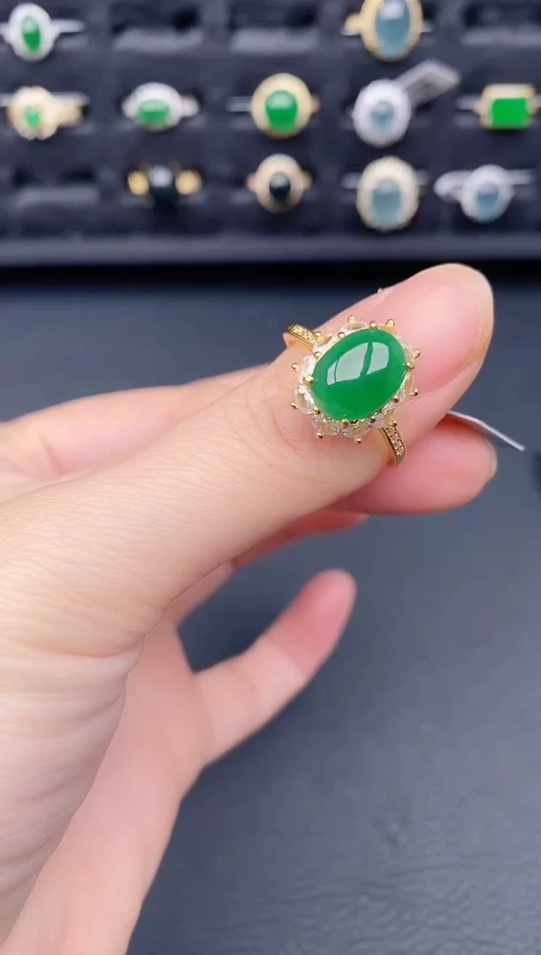 银S925镶嵌戒指翡翠天然a货翡翠492