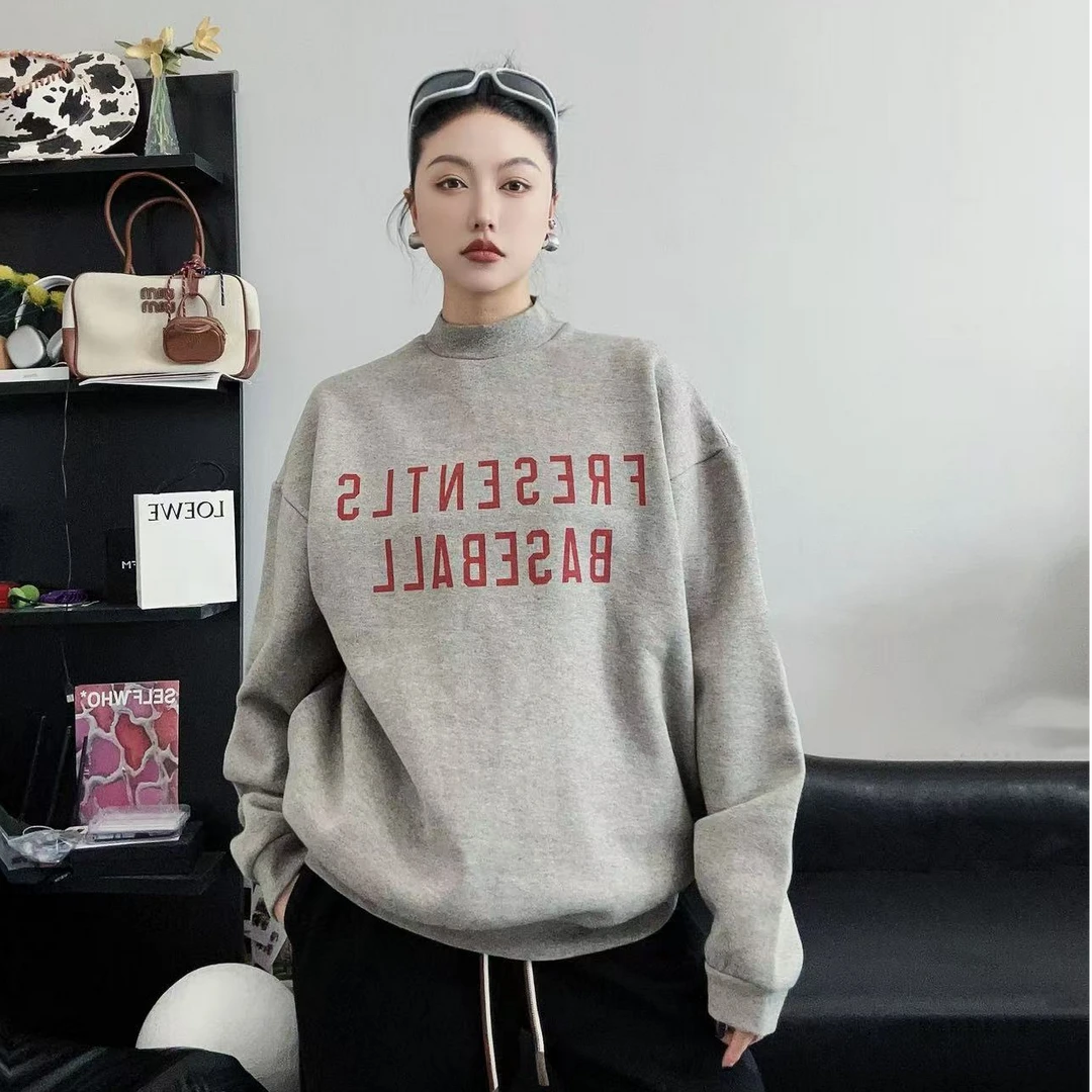 2024高街新款加绒圆领卫衣潮