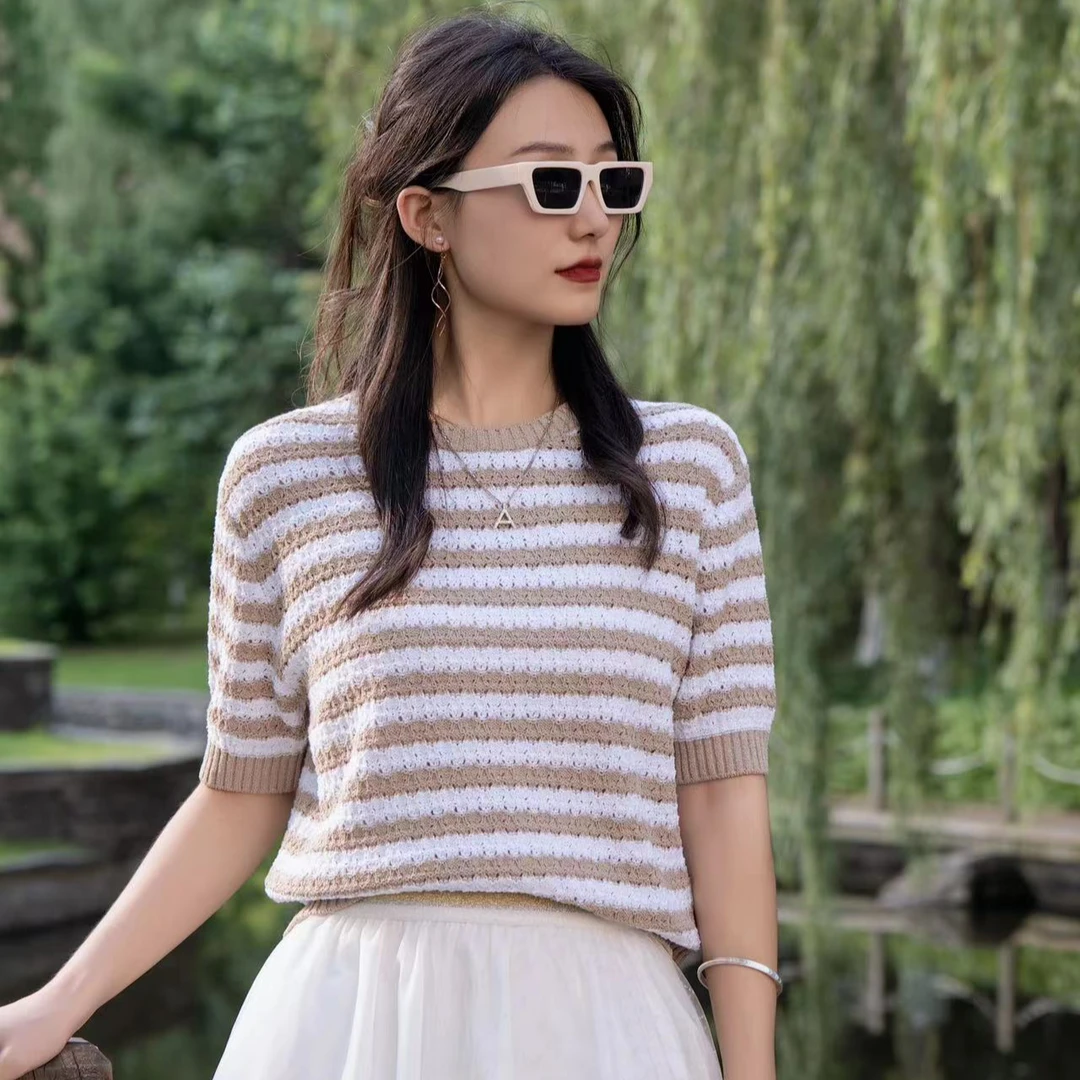 阿玛施AMASS【动感条纹】时尚气质百搭半袖针织5399711