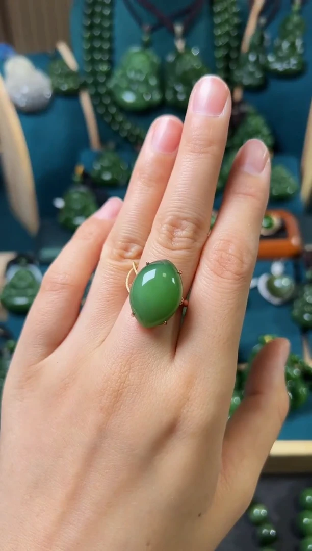 和田玉（碧玉）戒指银S925镶嵌碧玉