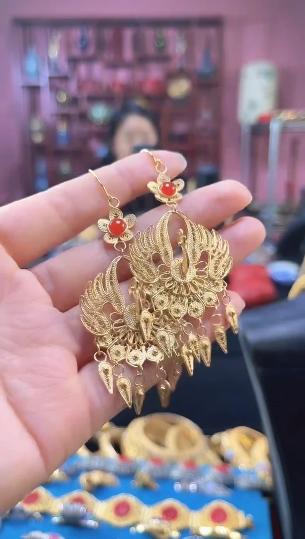 非遗 花丝镶嵌耳饰 凤凰