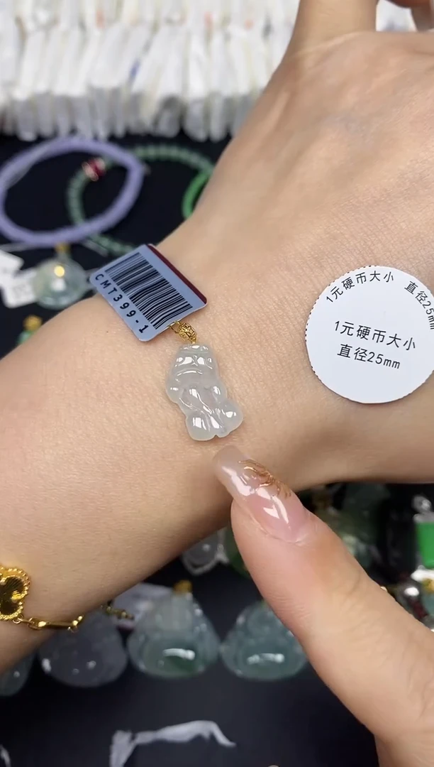 吊坠(不含链)18K金镶嵌翡翠貔貅18K金扣镶嵌@@CMT399-1