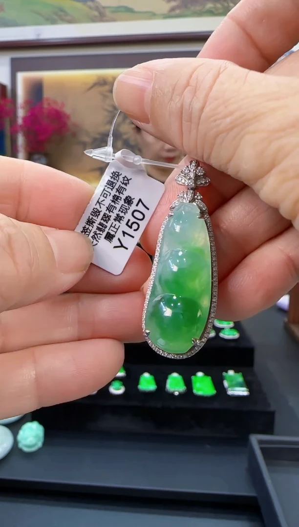 吊坠(不含链)18K金镶嵌翡翠Y1507   富贵豆