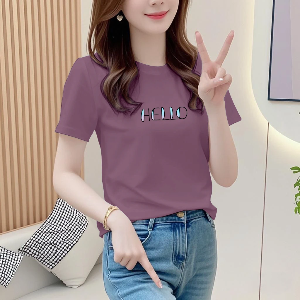 2025新款夏季短袖t恤女士宽松大码圆领印花时尚休闲百搭显瘦上衣