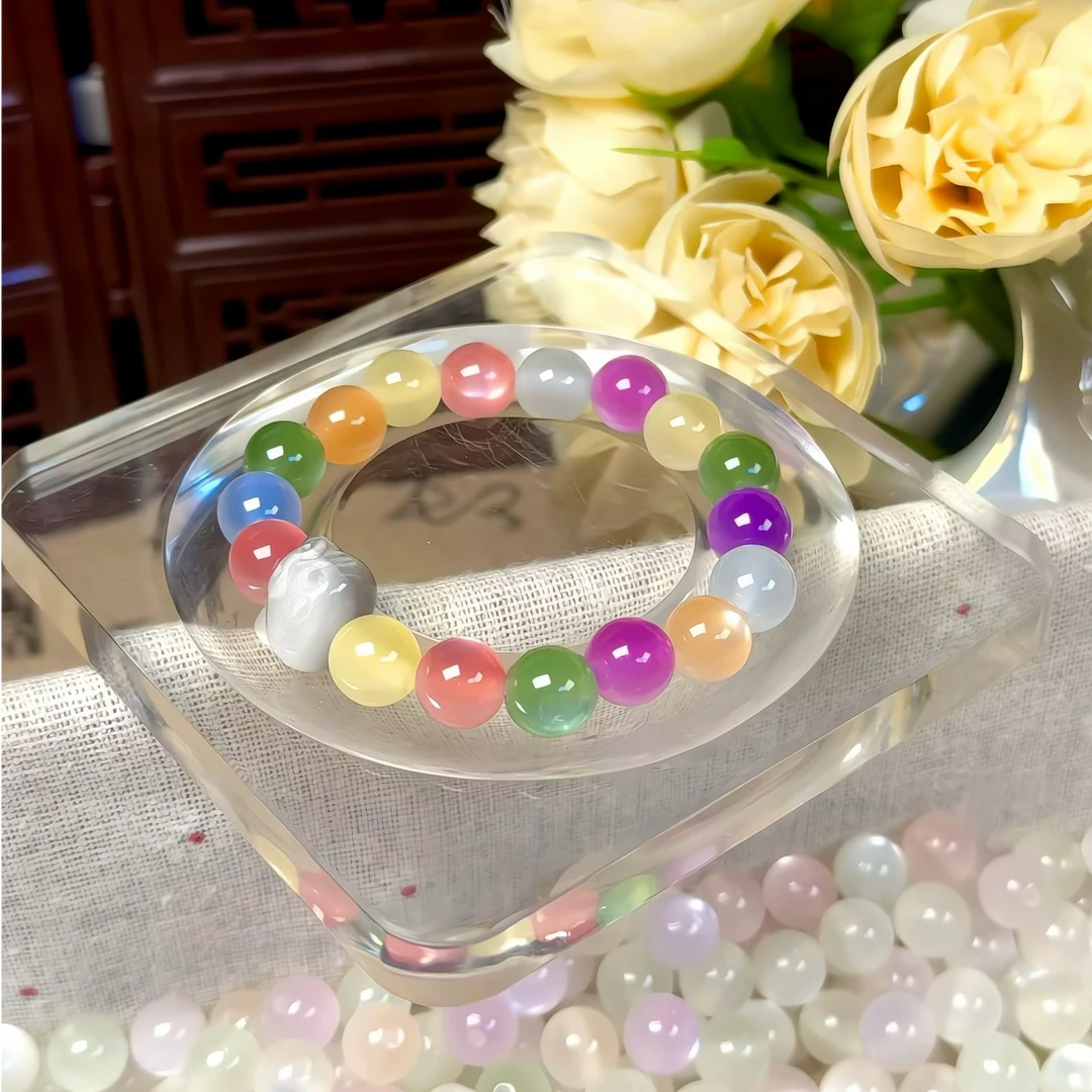 【个人】10mm光变猫眼树脂散珠DIY手串紫外线变色彩虹糖串珠配件