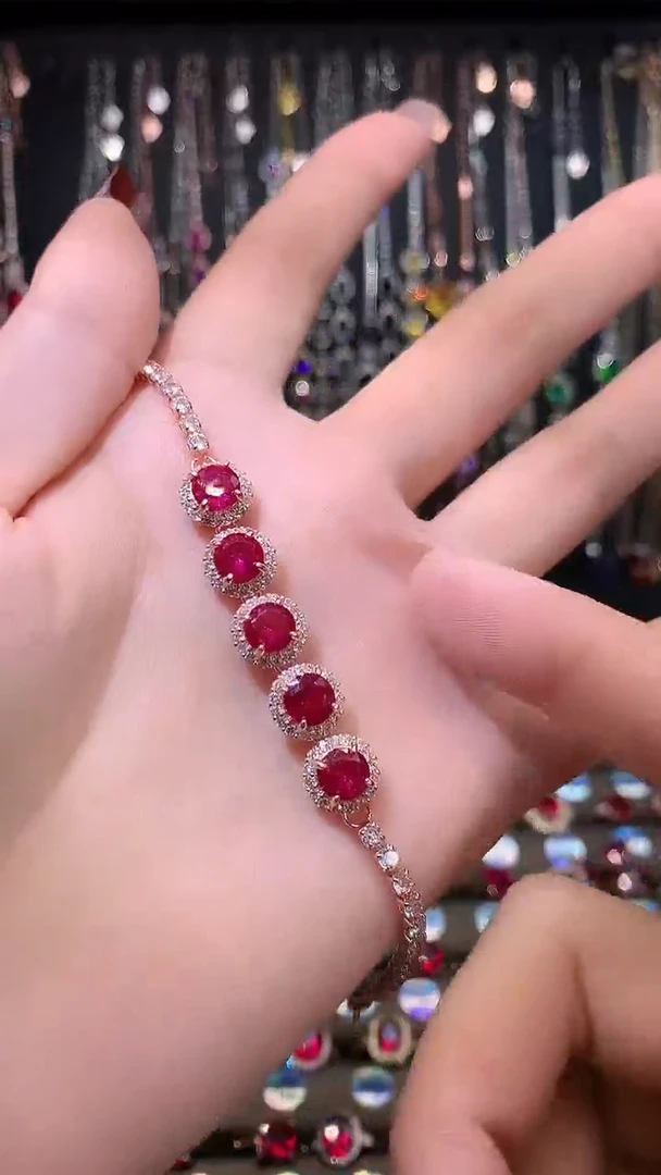 【闪购商品】红宝石手链银S925镶嵌玫瑰金
