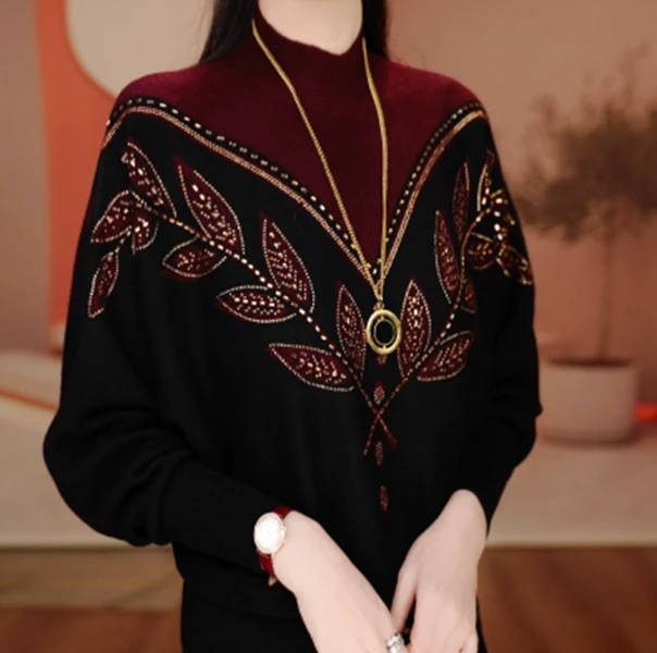 秋季新款含绵羊毛针织毛线衣长袖百搭弹力舒适保暖V25Q1567