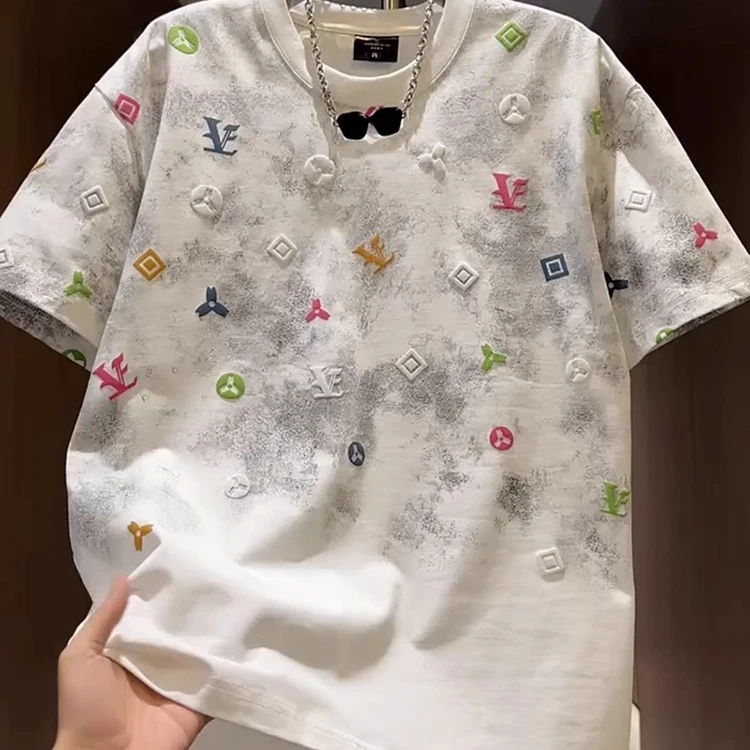 荷波撒纳温男夏季t恤短袖轻奢宽松时尚扎染设计感发泡印花半袖T恤