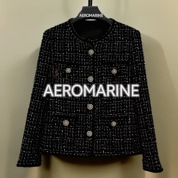 AEROMARINE品牌夜莺轻奢粗花呢定制修身黑色小香风外套秋冬粗花呢