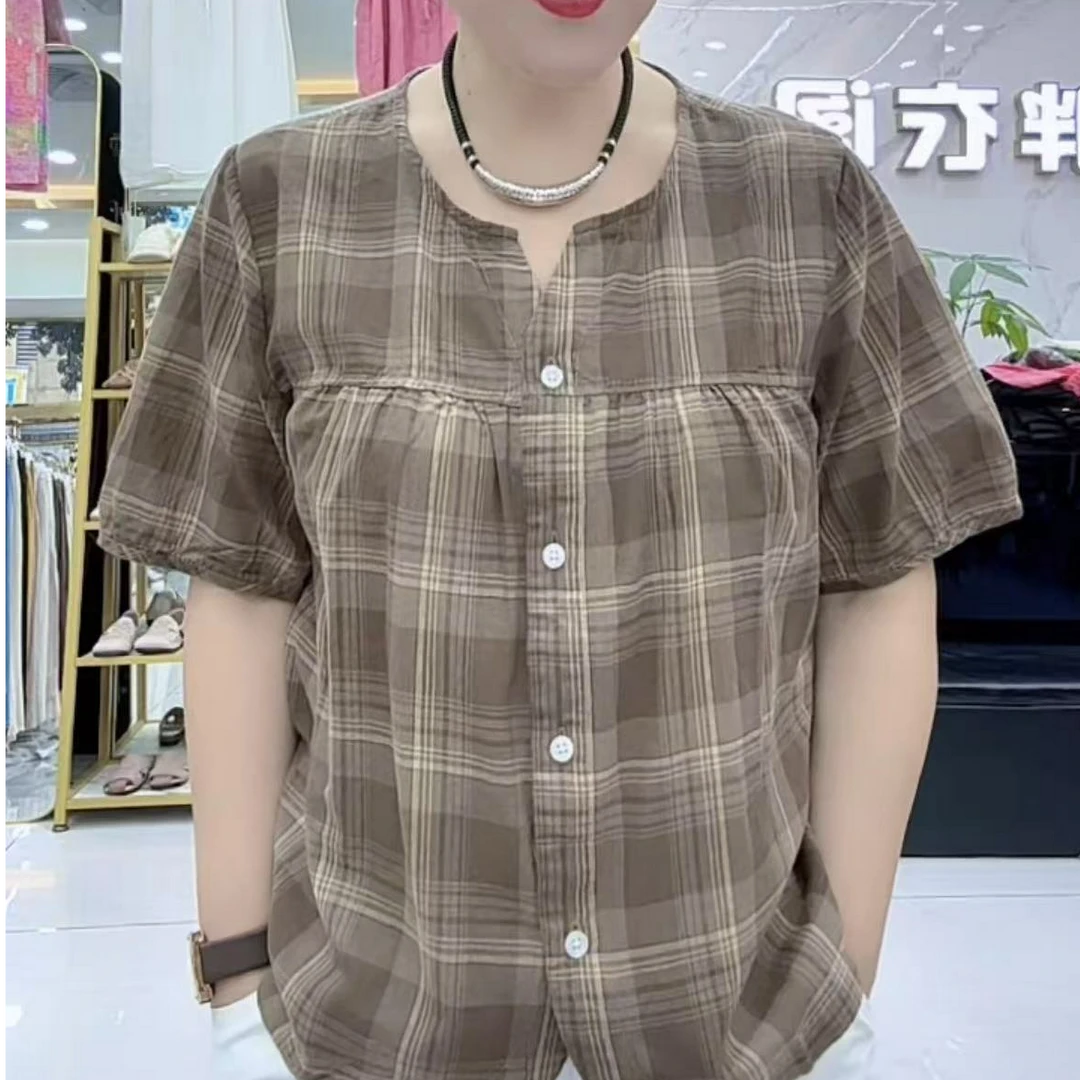 休闲短袖薄款修身型经典衬衫格子衬衣百搭夏季