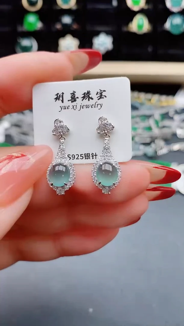 【闪购商品】翡翠耳饰银S925镶嵌1321