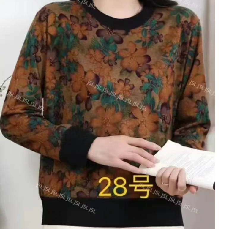 【丽姐家】春季新款妈妈装打底长袖时尚圆领宽松百搭显瘦上衣