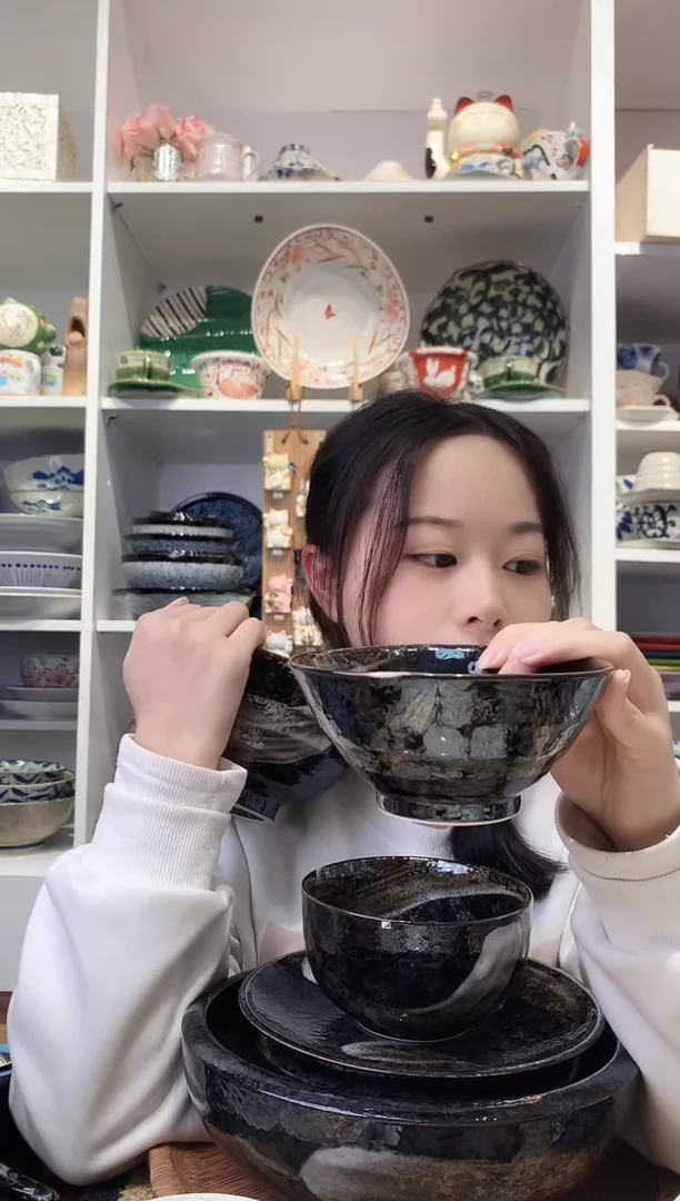 陶瓷美浓烧明世荒刷毛斗笠饭碗13cm
