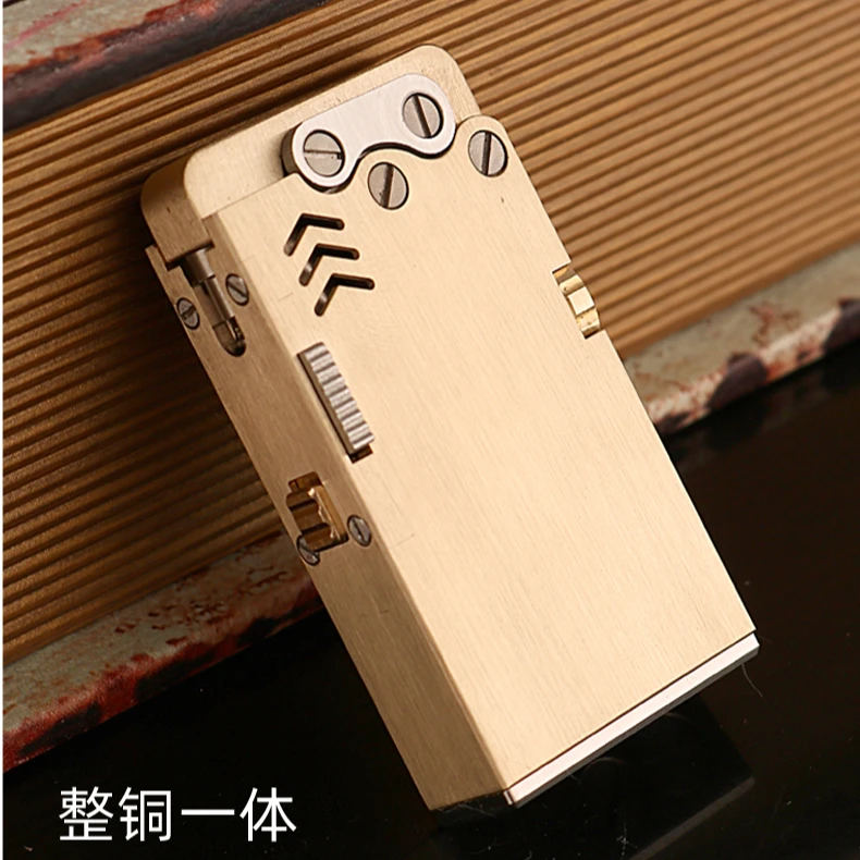 机械六代龙舌煤油打火机手工机抬臂侧滑贴章八卦煤油打火机整铜