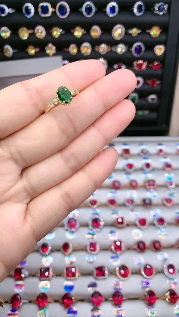 【闪购商品】透辉石戒指银S925镶嵌金色