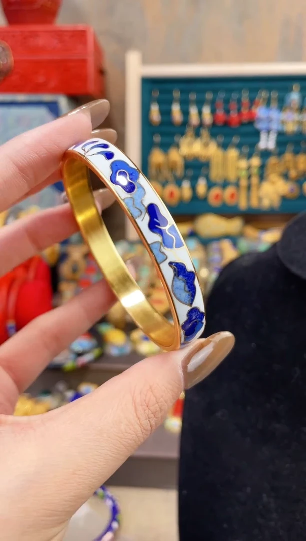【闪购商品】非遗景泰蓝扁镯子白色56-60