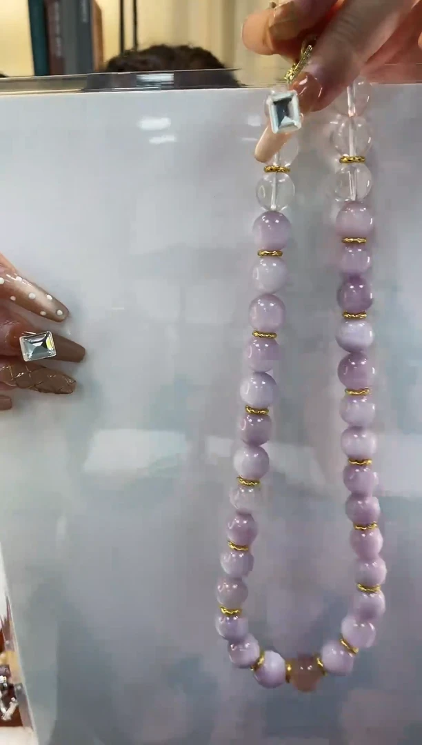 项链未镶嵌水晶紫锂灰白水项链