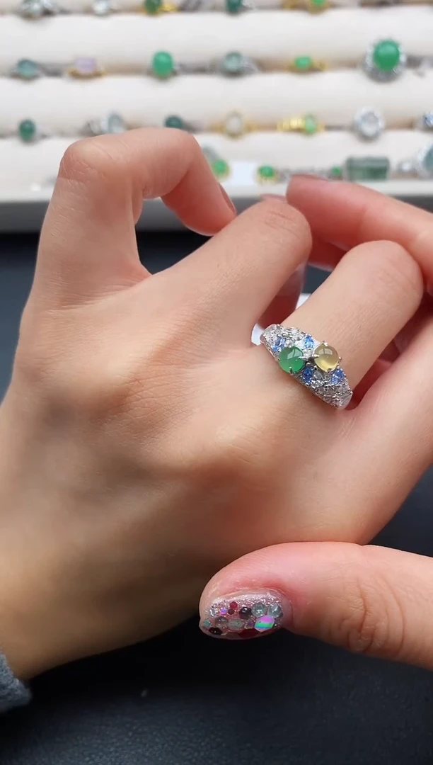 银S925镶嵌戒指翡翠22222222+1