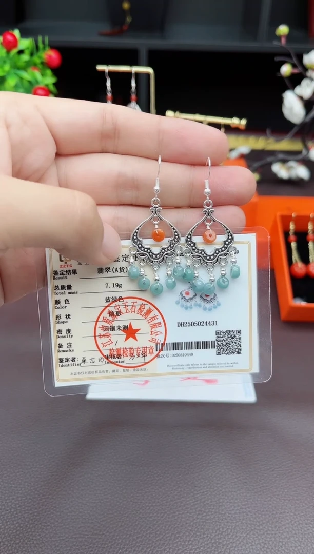 翡翠银S925镶嵌耳饰432000