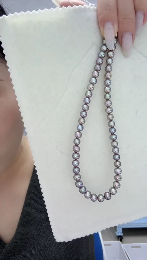 颈饰银S925镶嵌淡水珍珠孔雀绿 无核 6.5-7.5