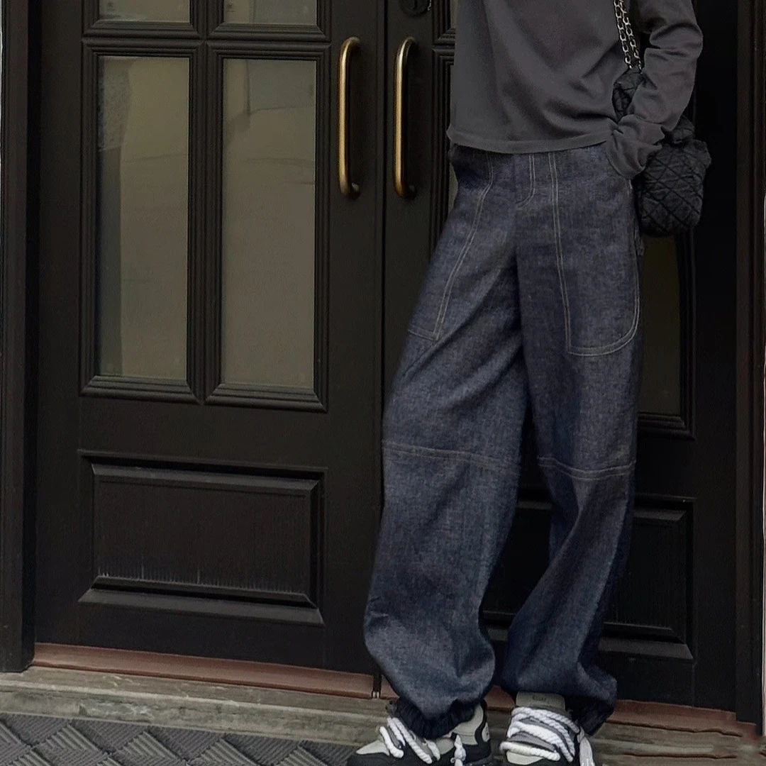 阿玛施AMASS 复古经典显高显瘦休闲中高腰休闲裤设计感510009