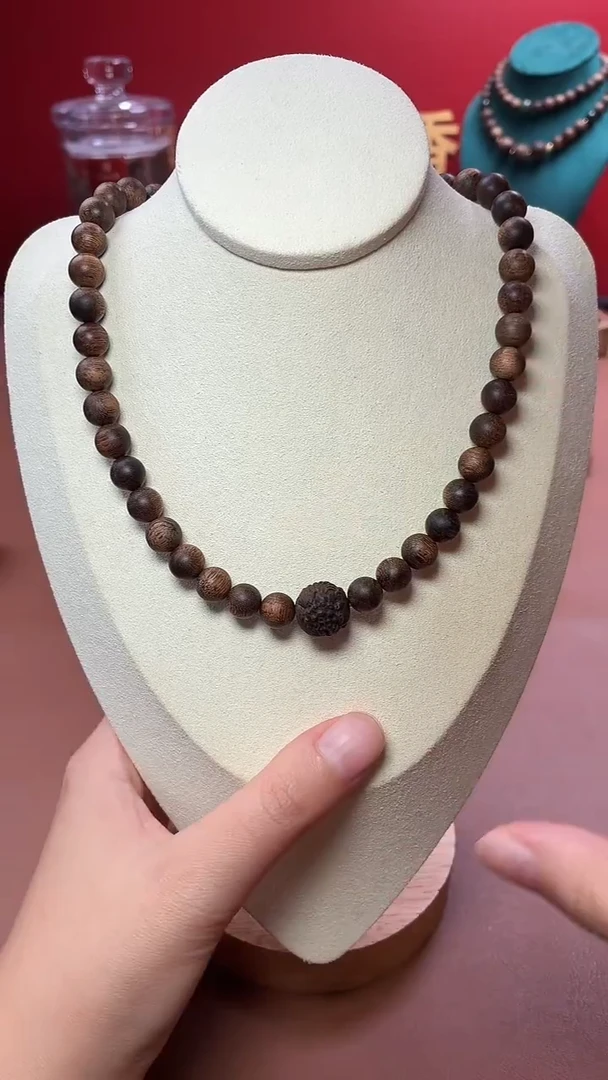 沉香手串沉水越南富森红土瘿子瘤疤08两圈设计款