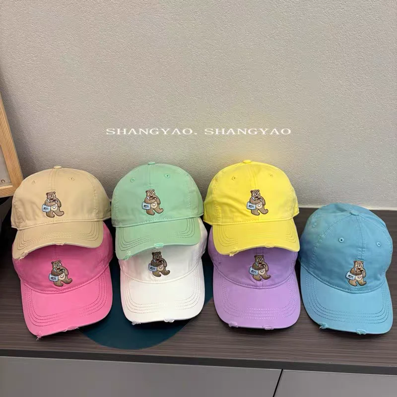 春天出游遮阳帽儿童帽子棒球帽韩版可爱百搭卡通小熊刺绣鸭舌帽宝