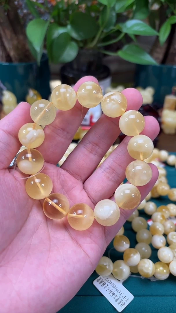 手链蜜蜡未镶嵌H43 金白妖花蜜蜡手串 33克 16mm