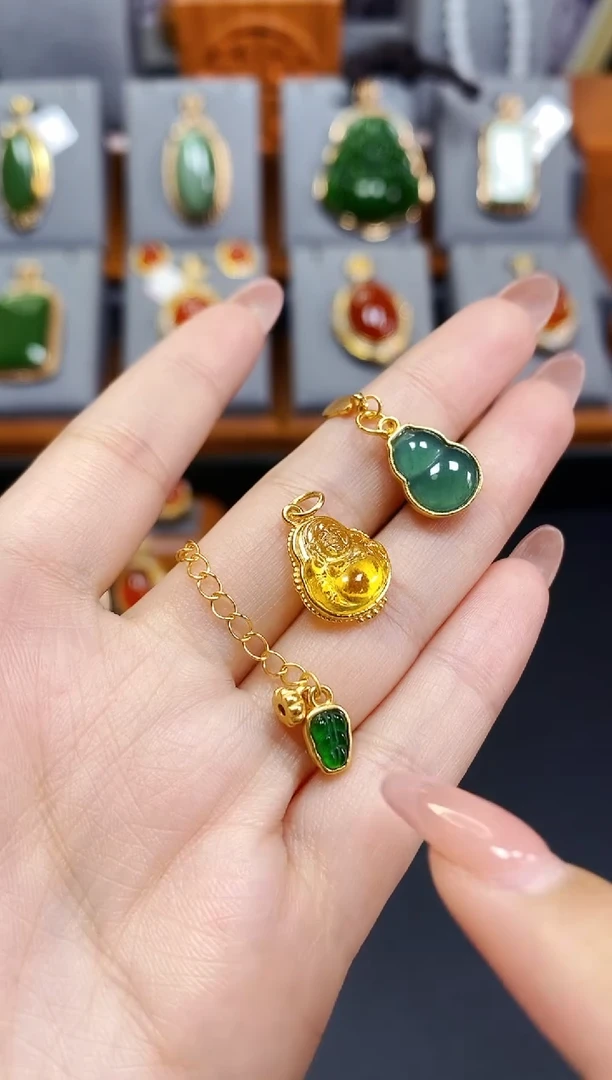 颈饰银S925镶嵌翡翠S925银DIY颈饰配件三件套