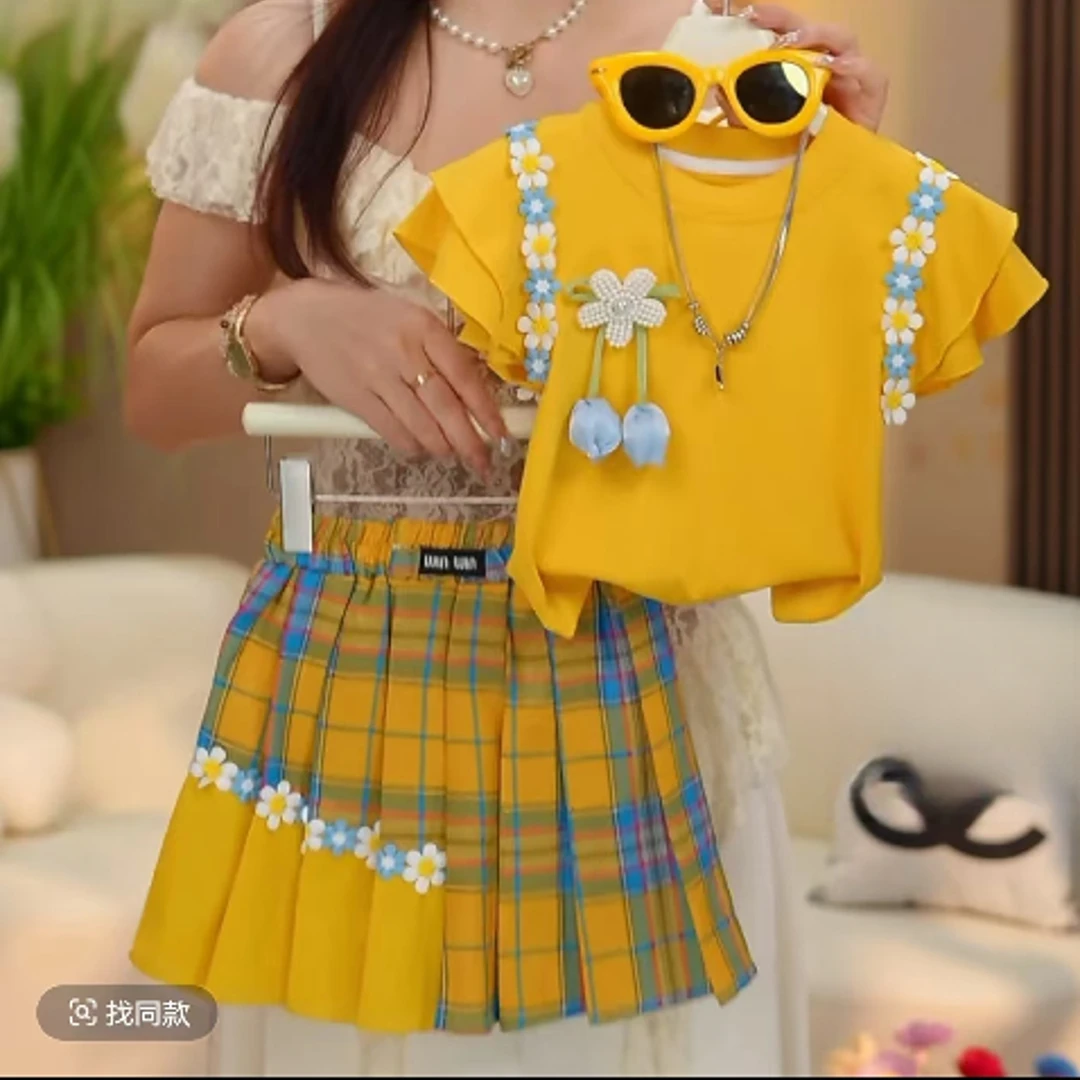 853新款女童休闲夏季飞飞袖短袖韩版洋气短裙套装