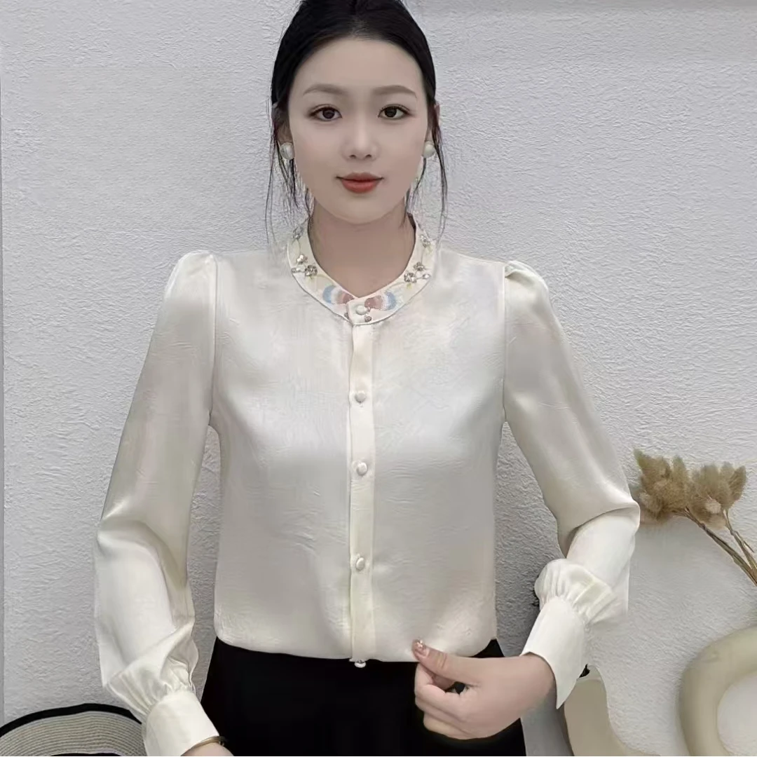 2523早春新款衬衫宽松大码洋气小衫长袖衬衣女时尚设计感显瘦上衣